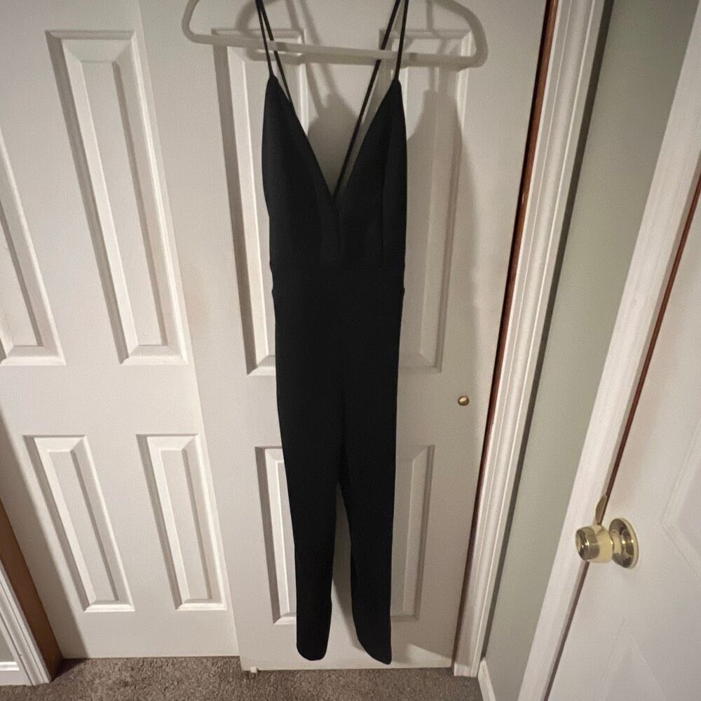 Charlotte Russe Women's Black Strappy Deep Plunge V-Neck Jumpsuit Romper Large